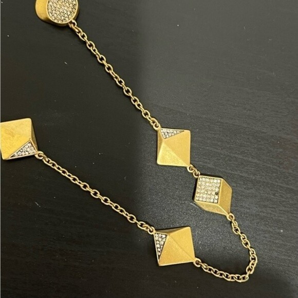 J.Crew Pave Rhinestones Gold Tone Long Necklace Lobster Clasp - Picture 3 of 5